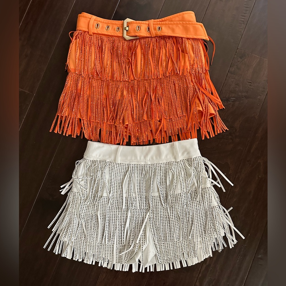 Orange and White Fringe Skirt/skort Set